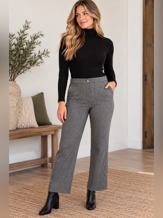 Devernois Pants - Devernois Wool Blend Grey Tweed Straight Leg Dress Pants French Chic